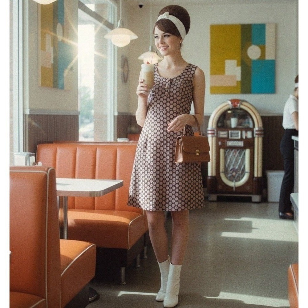 Vertigo Paris Women Small Shift Dress Purple Retro 60s Mod Embroidered Circle